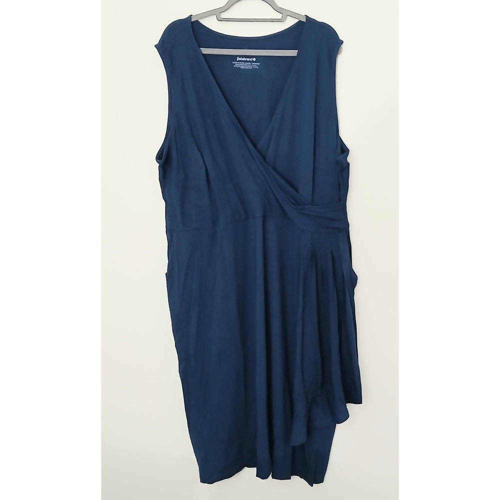 Betabrand Faux-Wrap Dress Women's Size 3X Blue Opal Pockets VMexk Sleeveless NEW
